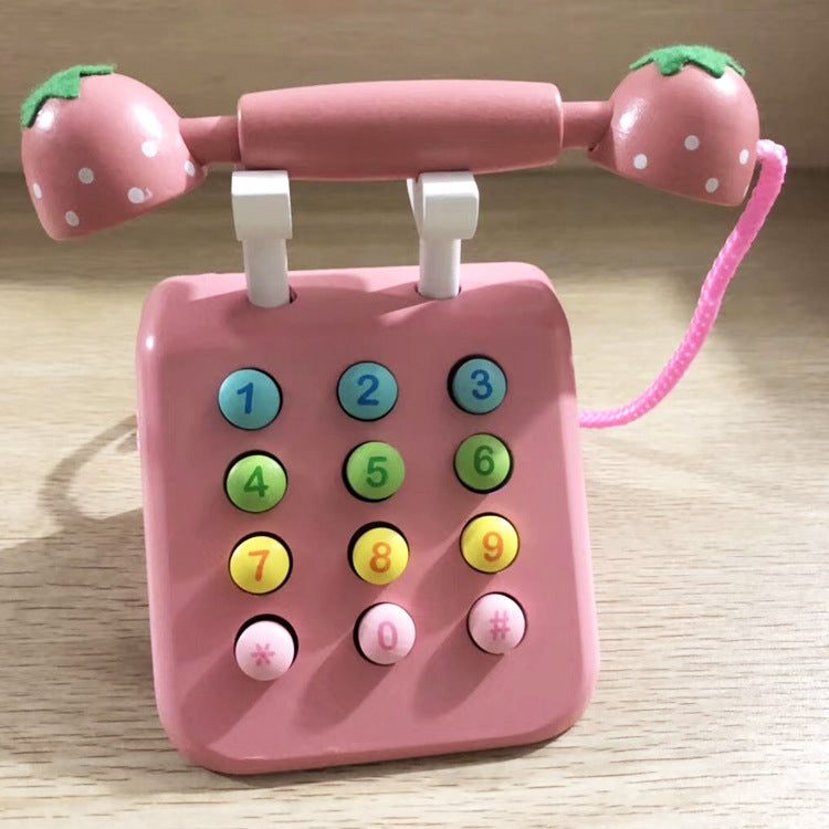 Wooden Strawberry Simulation Phone Play House Toy