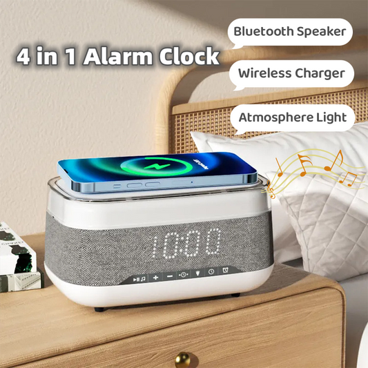 Intelligent Multifunctional Alarm Clock Bluetooth Speaker Wireless Charger Fast Charge Clock Atmosphere Night Light Home Decor - Here2Save