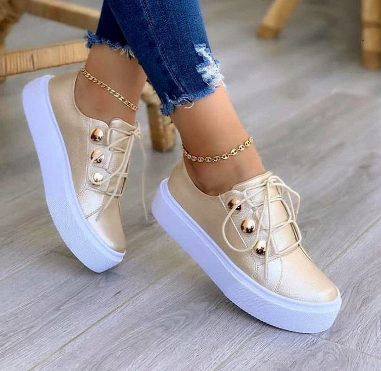 Zapatillas planas con cordones Zapatos casuales con remaches para mujer