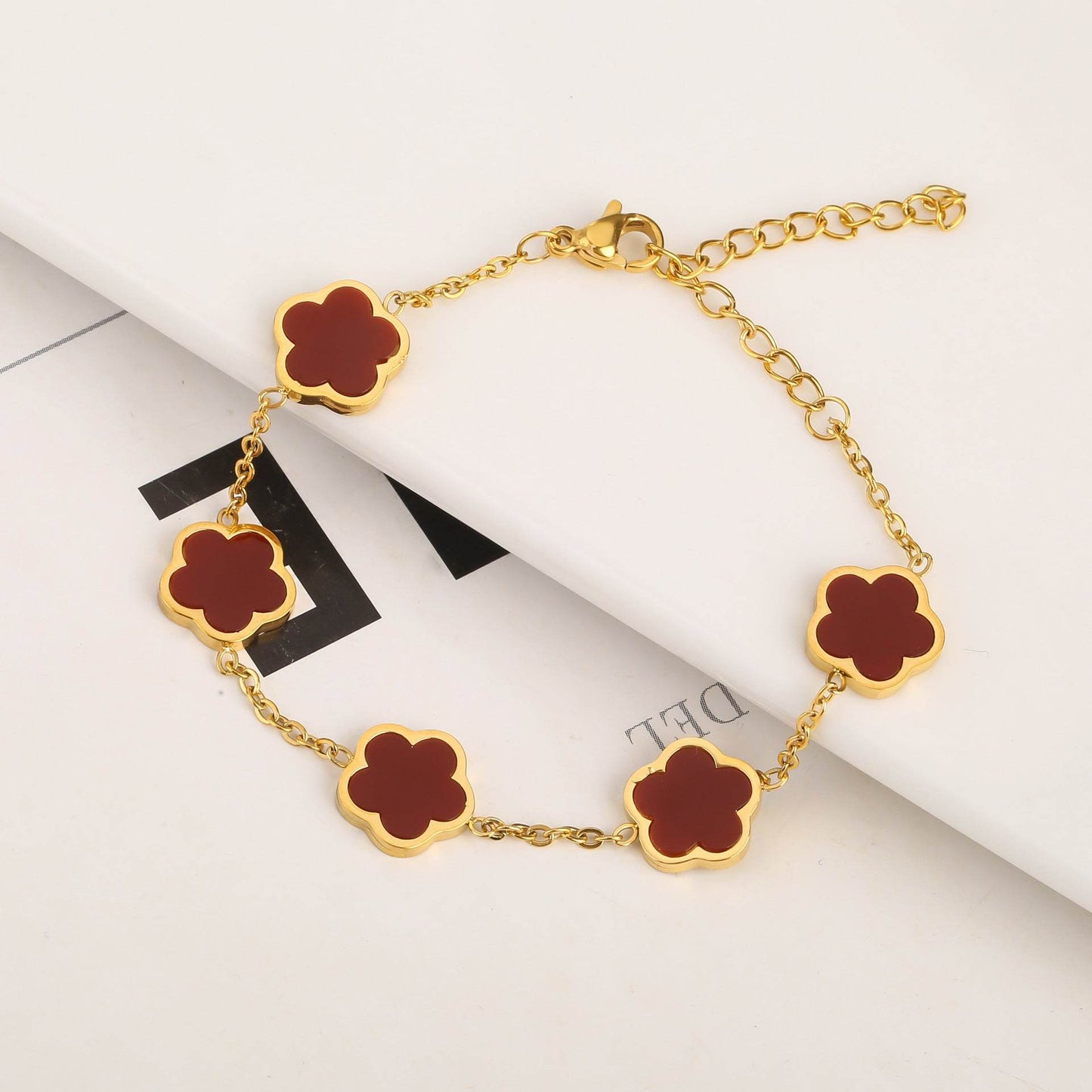 New Stainless Steel Plant Fritillary Five Leaf Petals Earring Bracelet Necklace Jewelry Set Women Cross-border Hot Selling Lot - Here2Save