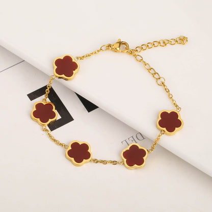 New Stainless Steel Plant Fritillary Five Leaf Petals Earring Bracelet Necklace Jewelry Set Women Cross-border Hot Selling Lot - Here2Save