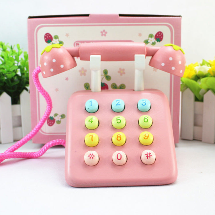 Wooden Strawberry Simulation Phone Play House Toy