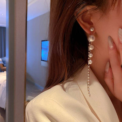Temperament Pearl Tassel Long Earrings With 925 Silver Needle Fashion Luxury Personalized Earrings For Women - Here2Save