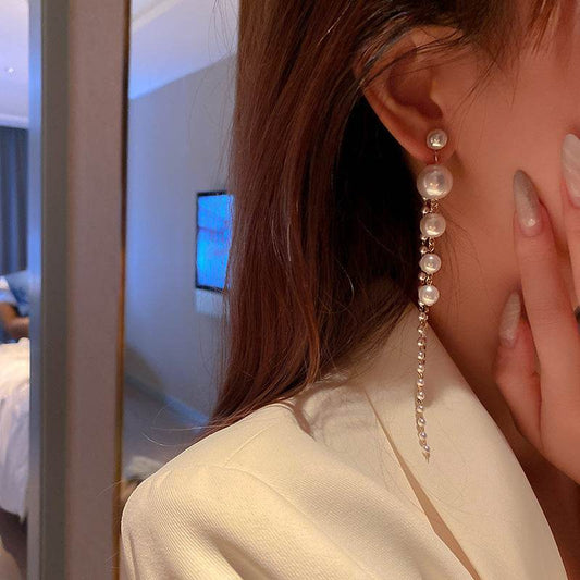 Temperament Pearl Tassel Long Earrings With 925 Silver Needle Fashion Luxury Personalized Earrings For Women - Here2Save