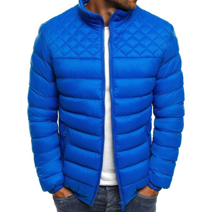 Abrigo de invierno para hombre, chaqueta con cuello levantado de Color sólido, abrigo de diseño de costura con rombos a la moda, ropa de negocios informal