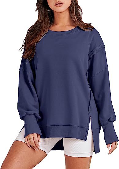 Sudadera lisa de gran tamaño con cuello redondo, jersey de manga larga, sudaderas con capucha, Tops, moda para otoño, ropa de mujer para invierno