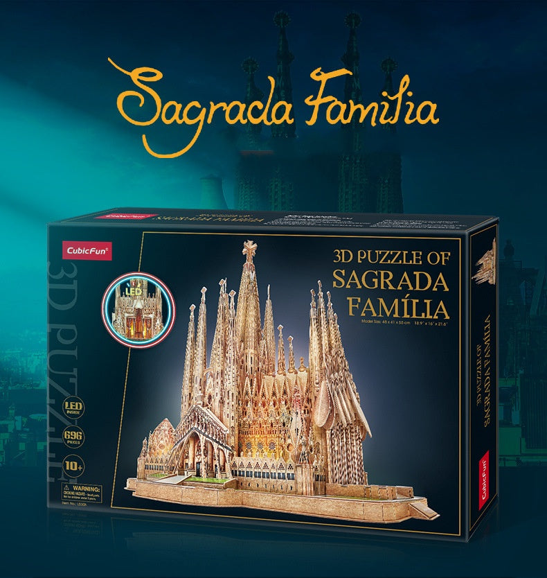 Le Cube Sagrada Familia Cathedral LED Version Of 3D Stereo Puzzle Hand-made Difficult Church Puzzle