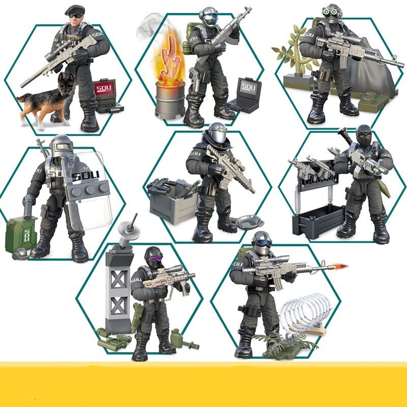 Assembling Joint Movable Soldier Puzzle Military Model Building Blocks Small Doll Foreign Trade Toys