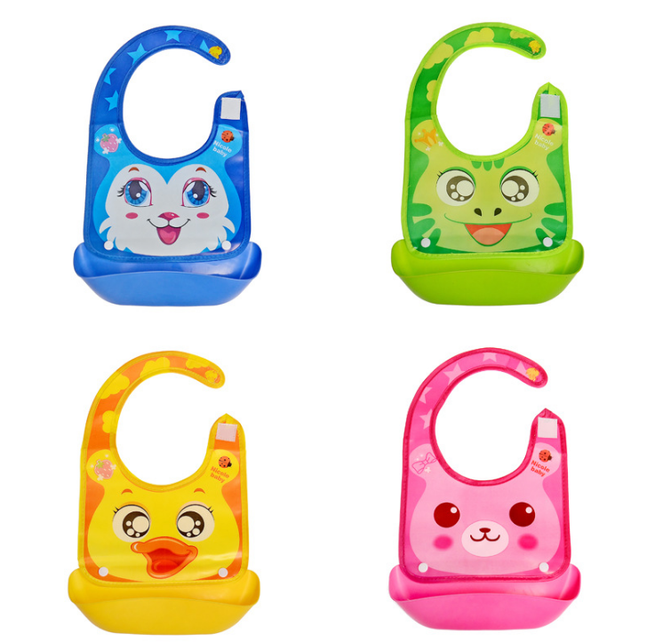 Cartoon baby PVC three-dimensional bib Increase baby bib Waterproof silicone children's dinner pocket