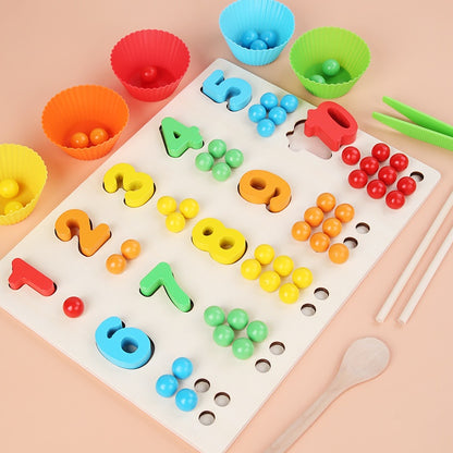 Children's Wooden Fine Action Digital Clip Beads Operation Board Digital Cognitive Color Matching Early Educational Toys