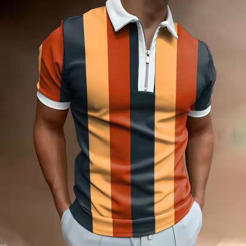 Men's POLO Shirt Striped Printed Short Sleeve T-Shirt Lapel Shirt - Here2Save