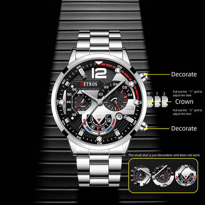 Men's Fashion Casual Six-pin Steel Belt Watch Quartz Watch