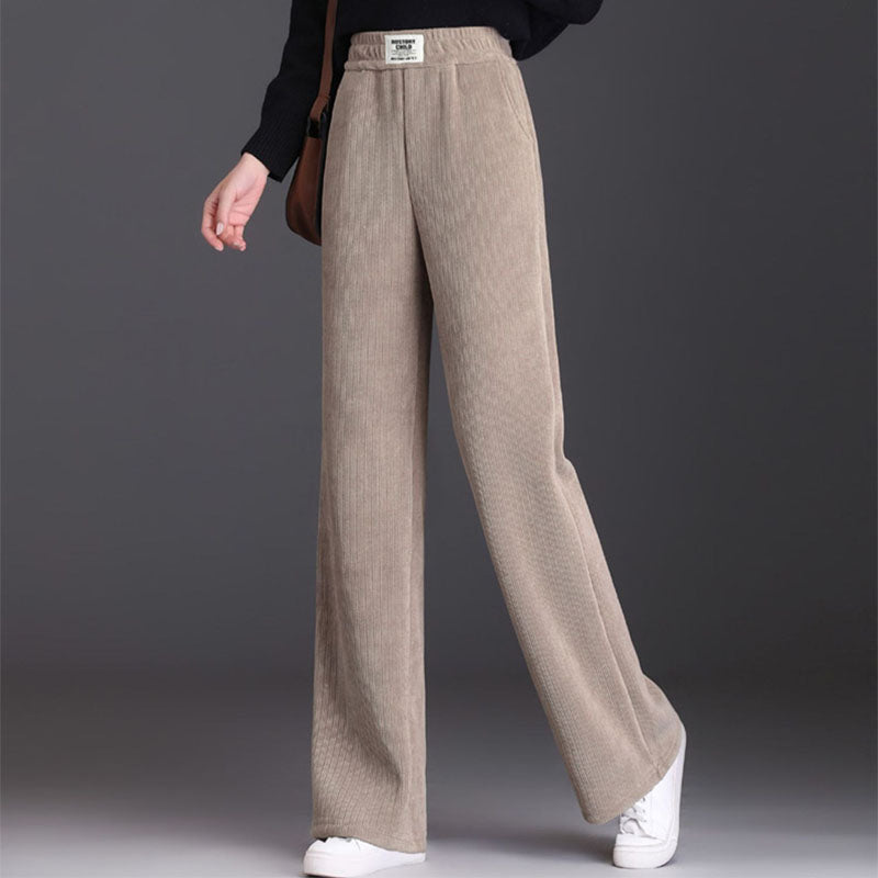 Winter Wide-leg Fleece Trousers For Women Warm Straight-leg Casual Lamb Cashmere Pants Loose Sports Sweatpants