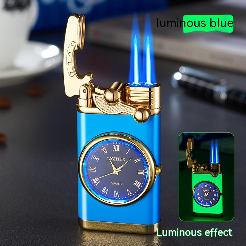 New Lighter With Electric Watch Rocker Arm Automatic Ignition Straight Blue Flame Lighter Creative Real Dial Inflatable Windproof Lighter Men's Watch Gift - Here2Save