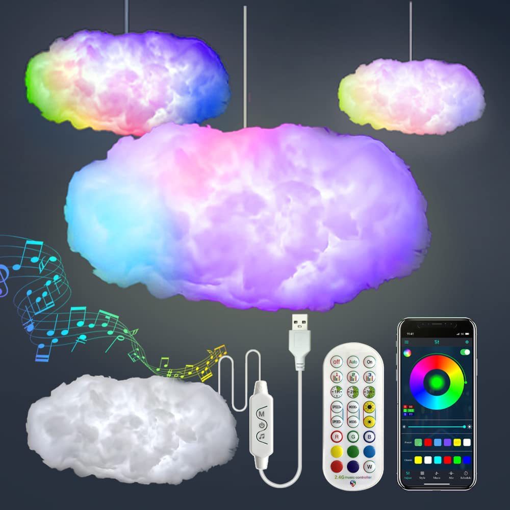 USB Cloud Light APP Control Music Synchronization 3D RGBIC Ambient Light Lightning Simulation Clouds Bedroom Room Light - Here2Save