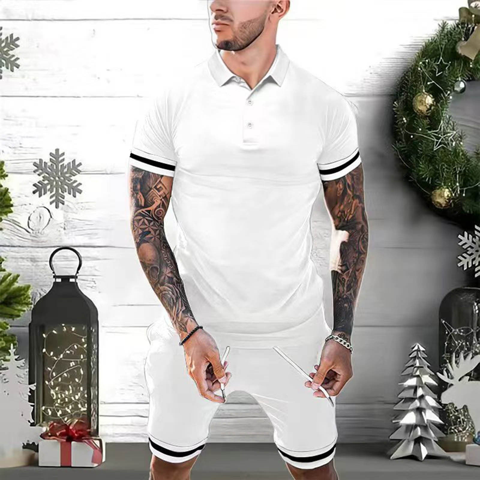 Mens Short Sets 2 Piece Outfits Polo Shirt Fashion Summer Tracksuits Casual Set Short Sleeve And Shorts Set For Men - Here2Save