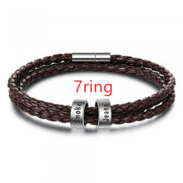 Personalized Mens Braided Genuine Leather Bracelet Stainless Steel Custom Beads Name Charm Bracelet For Men With Family Names - Here2Save