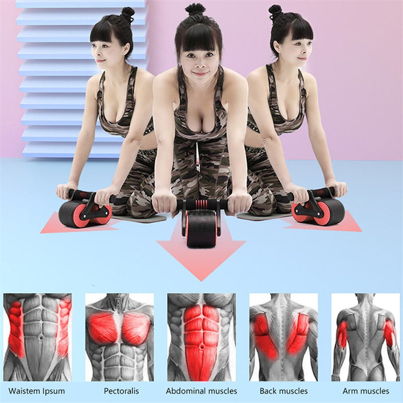 Double Wheel Abdominal Exerciser Women Men Automatic Rebound Ab Wheel Roller Waist Trainer Gym Sports Home Exercise Devices - Here2Save