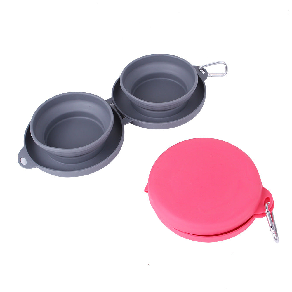 Rubber Foldable Double Bowl Pet Feeding Bowl Pets Supplies Dog Cat Bowls - Here2Save