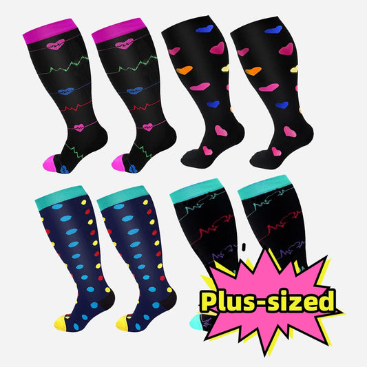 Plus Size Compression Socks Men's And Women's Pressure Socks High Elasticity Fat Socks Sports Fitness Printing Running Socks - Here2Save