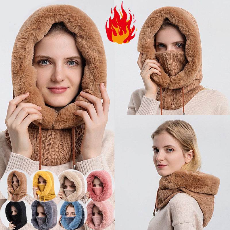 Winter Thick Plush Hat With Scarf Windproof Warm Knit Hats Hooded For Women - Here2Save