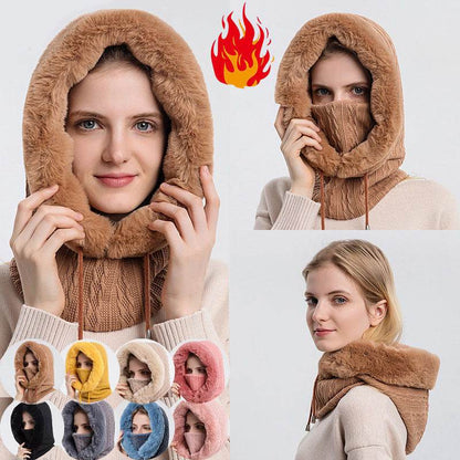 Winter Thick Plush Hat With Scarf Windproof Warm Knit Hats Hooded For Women - Here2Save