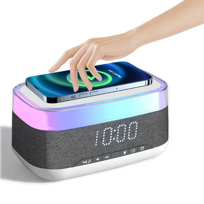 Intelligent Multifunctional Alarm Clock Bluetooth Speaker Wireless Charger Fast Charge Clock Atmosphere Night Light Home Decor - Here2Save