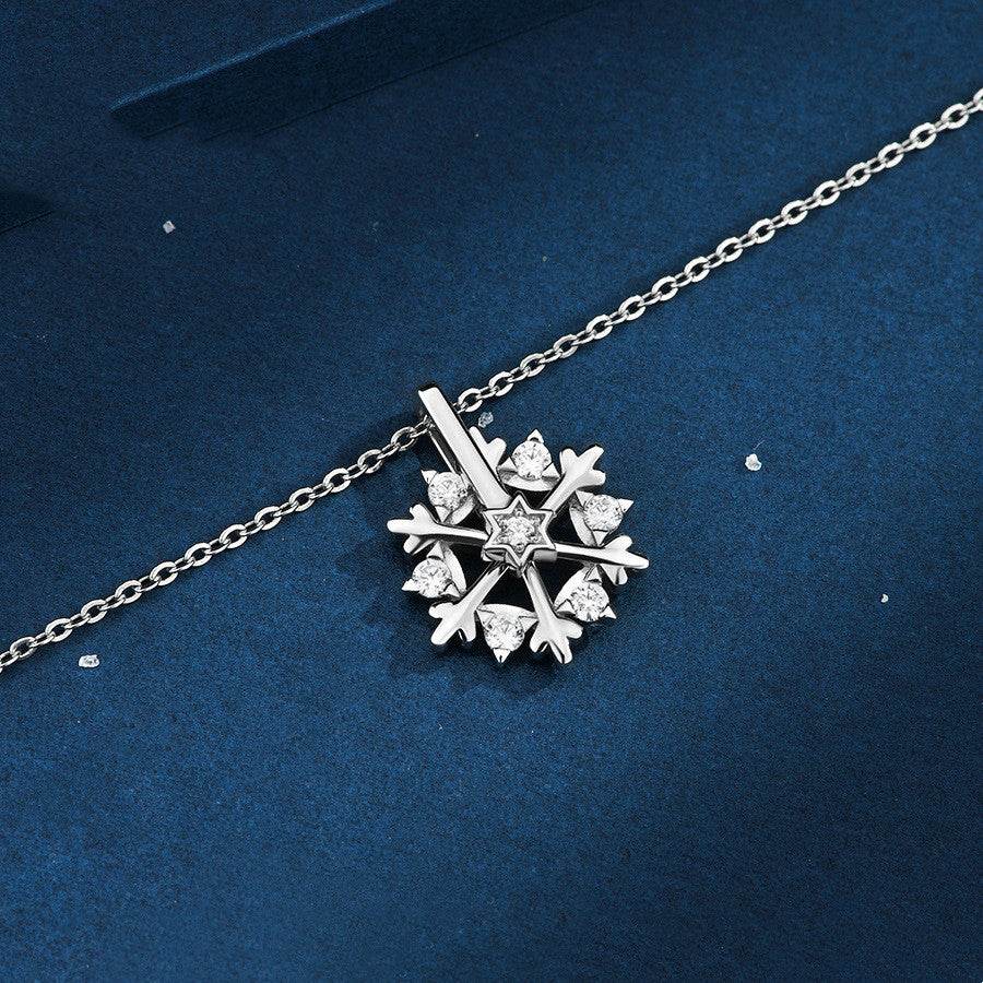 Rotatable 925 Silver Snowflake Necklace Women Luxury Niche Design Shiny Rhinestone Jewelry Autumn And Winter Birthday Gift For Friends - Here2Save