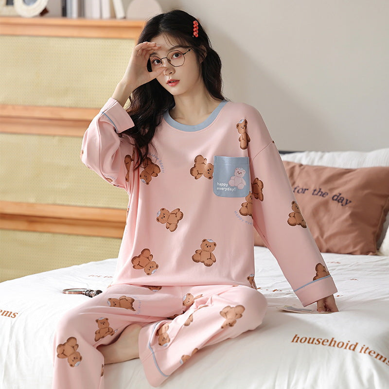 Pijamas holgados con estampado para mujer, Conjunto de pijama de Otoño Invierno, mangas largas y pantalones, ropa de dormir elegante para niña, ropa de descanso para el hogar