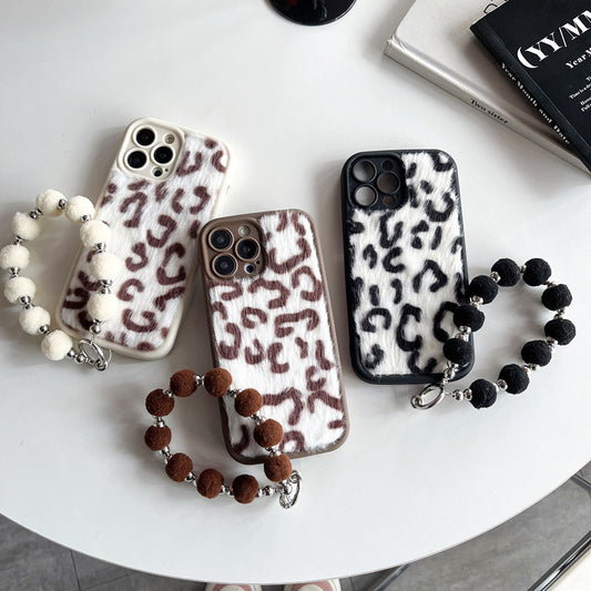 Funda para teléfono de felpa con estampado de leopardo