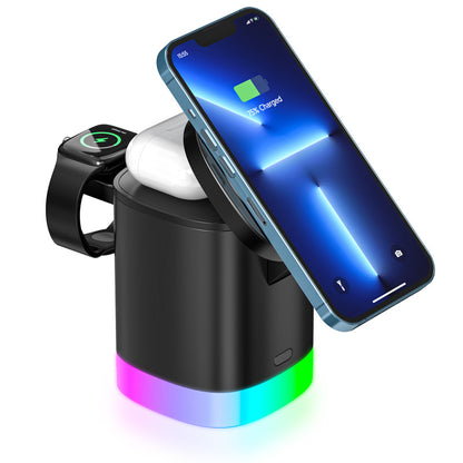 3 In 1 Magnetic Wireless Fast Charger For Smart Phone RGB Ambient Light Charging Station For Airpods IWatch - Here2Save