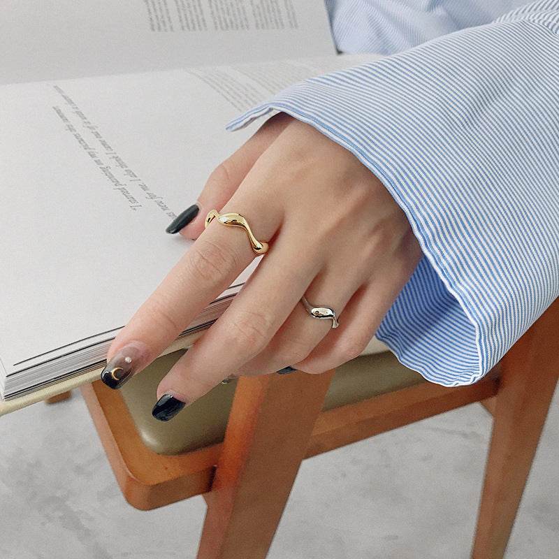 S925 Rings Ins Minimalist Irregular Wavy Glossy Ring For Women - Here2Save