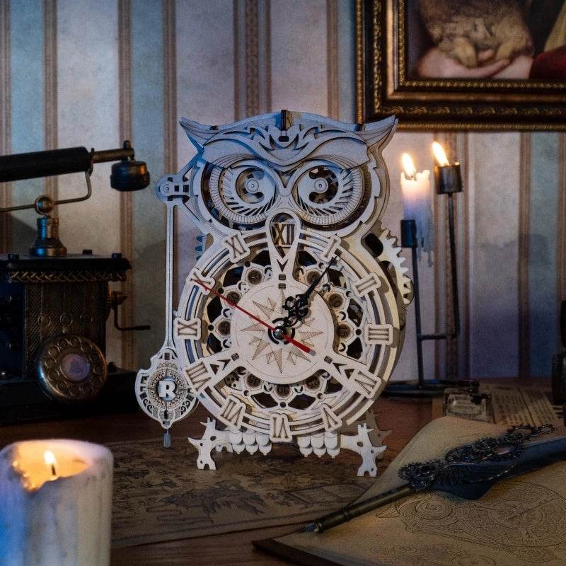 Robotime Rokr Creative DIY Toys 3D Owl Wooden Clock Building Block Kits For Children Christmas Gifts Home Decoration LK503 - Here2Save
