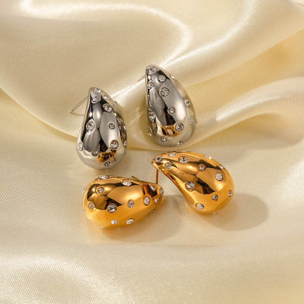 18K Gold-plated Stainless Steel Inlaid Zircon Chubby Stud Earrings INS - Here2Save