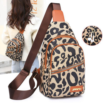 Bolso bandolera con estampado de leopardo y conector para auriculares, mochila cruzada, bolso de hombro para mujer