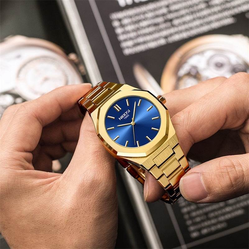 Diamond Gold Men's Watch Student Quartz - Here2Save