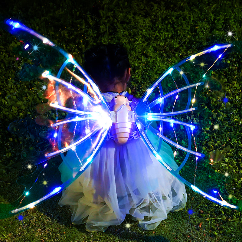 Alas de mariposa eléctricas para niñas con luces brillantes vestir alas de hadas móviles para cumpleaños boda Navidad Halloween