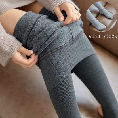 Leggings a rayas de cintura alta, pantalones de Cachemira de imitación de estiramiento alto, gruesos y cálidos para invierno, pantalones ajustados para Fitness para mujer