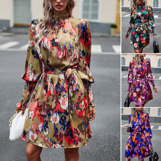 Women's Fashion Temperament Printed Long Sleeve Dress