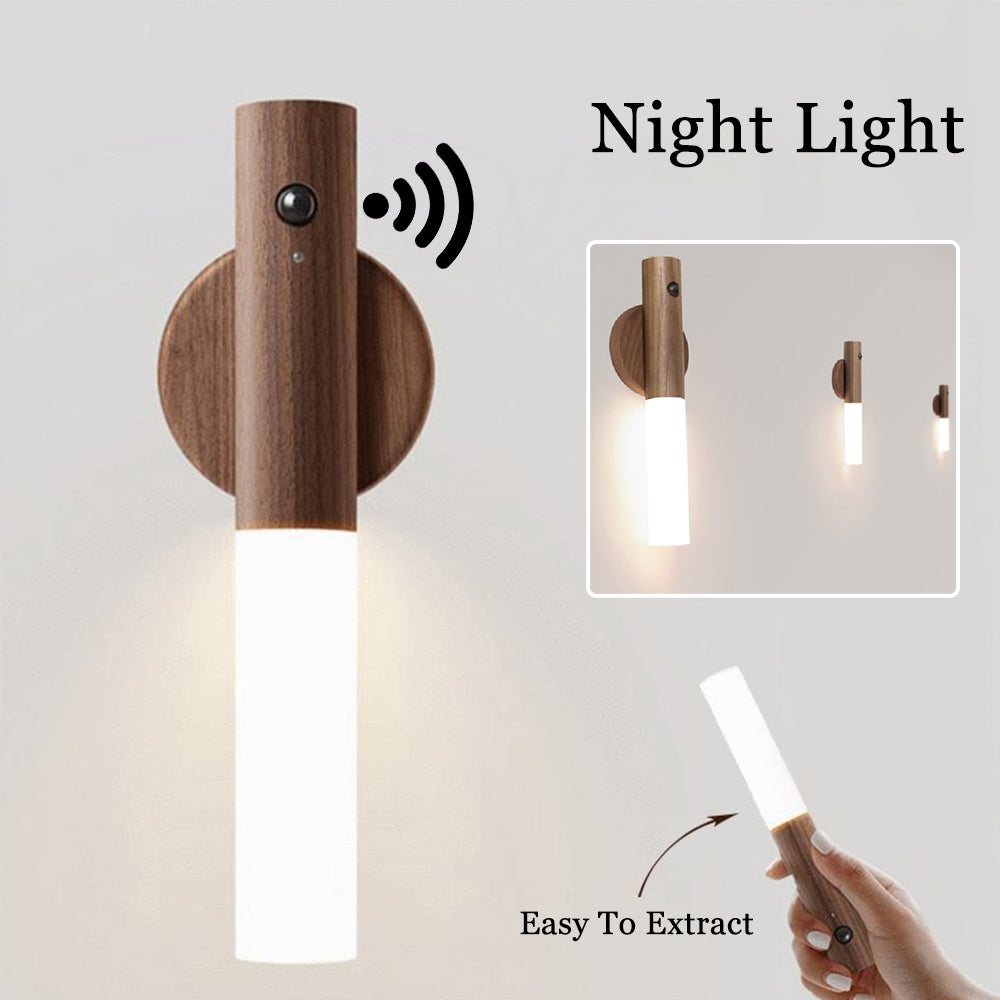 Auto LED USB Magnetic Wood Wireless Night Light Corridors Porch Lights PIR Motion Sensor Wall Light Cabinet Lamp - Here2Save