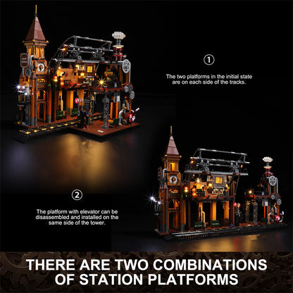 Steampunk Train Station Building Blocks Light Puzzle Model Toys