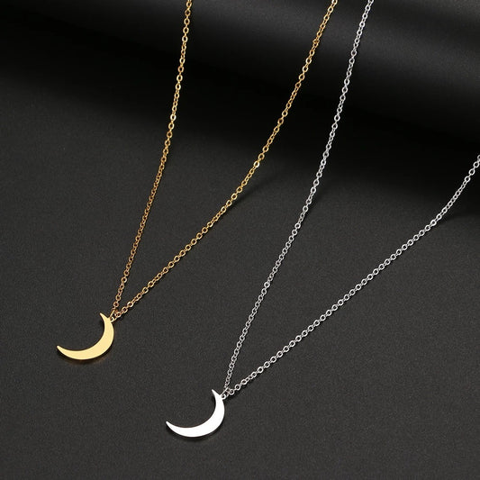 Women's Fashion Simple Stainless Steel Moon Pendant Necklace