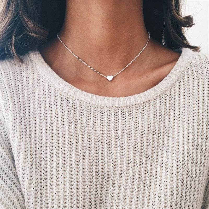 Simple Fashion Gold Color Double-sided Love Pendant Necklaces Clavicle Chains Necklace Women Jewelry Valentines Day Gift - Here2Save