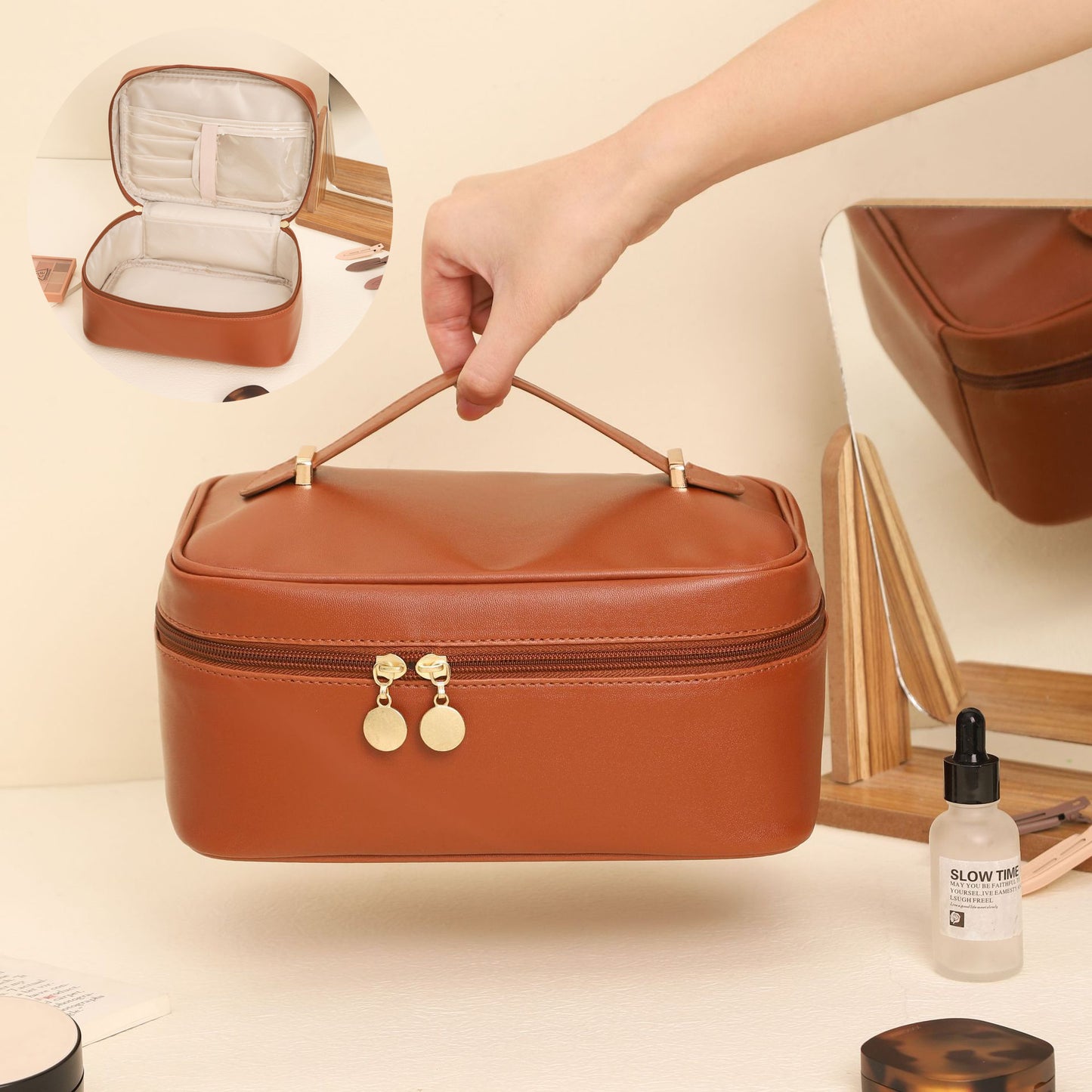 Bolsa de cosméticos con asa, bolso cuadrado Simple a la moda Ins, bolsas de aseo, bolsa de almacenamiento portátil de viaje de alta capacidad, bolsa de maquillaje