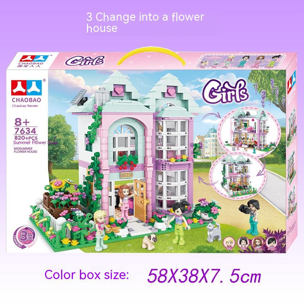 Girl's Series Summer Florist Change Assembly Form Scene Small Particle Building Blocks