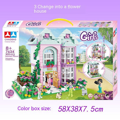 Girl's Series Summer Florist Change Assembly Form Scene Small Particle Building Blocks