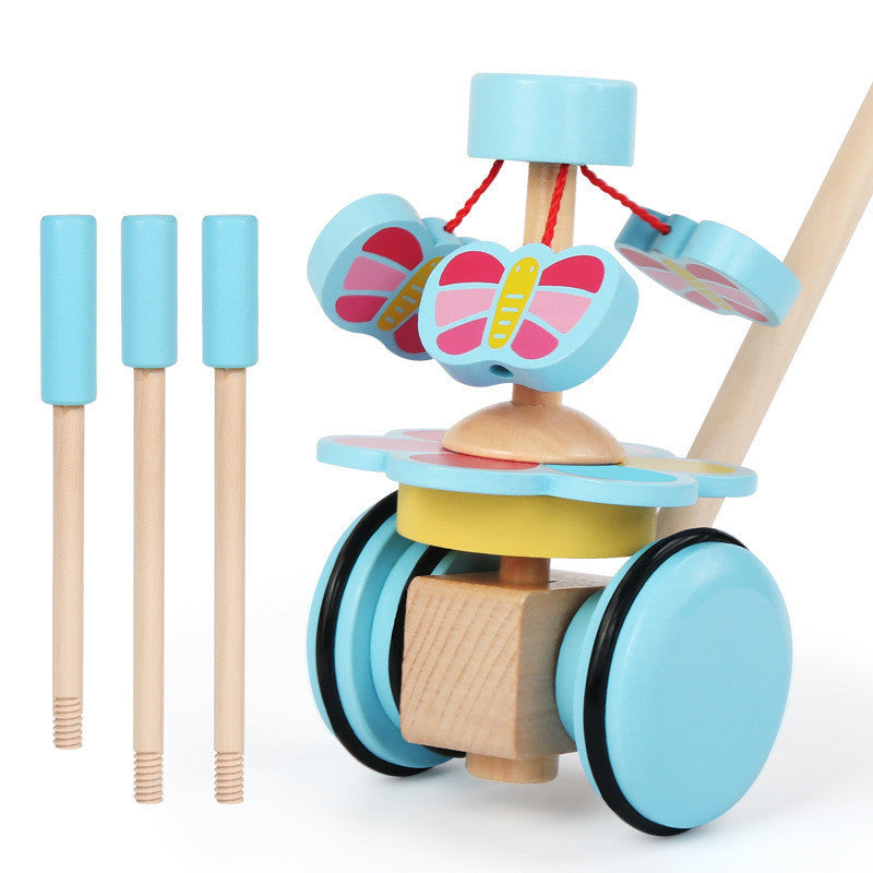 Wooden Rotary Push-push Single-pole Adjustable Toddler Stroller Walking Toy