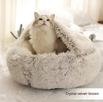 2 In 1 Dog And Cat Bed Pet Winter Bed Round Plush Warm Bed House Soft Long Plush Pets Bed