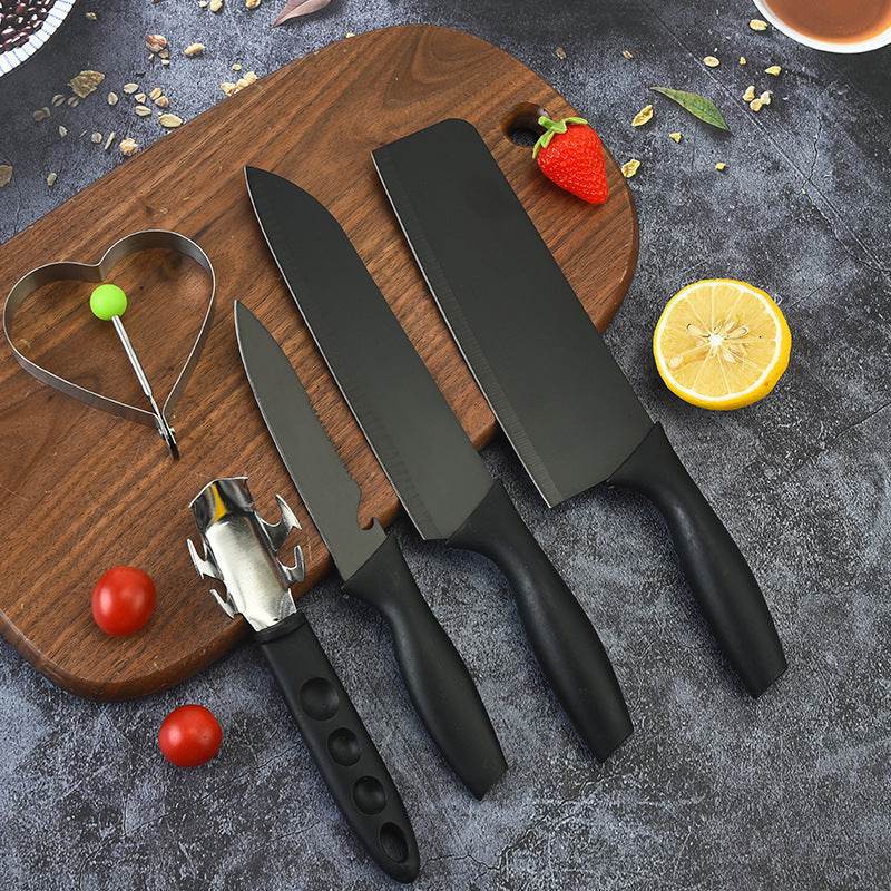 Steel Black Blade Five-piece Set Kitchen Knife Fruit Knife With Omelette Maker Peeling set - Here2Save