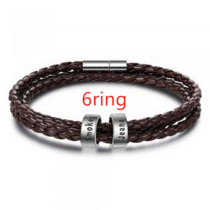 Personalized Mens Braided Genuine Leather Bracelet Stainless Steel Custom Beads Name Charm Bracelet For Men With Family Names - Here2Save